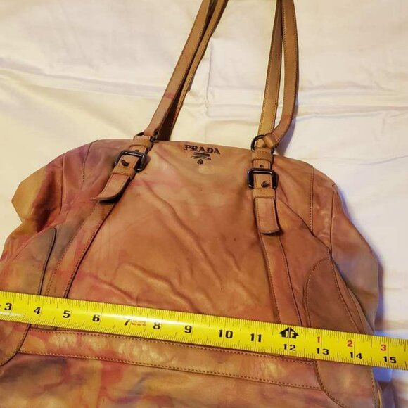 Prada XL soft nappa leather bag beige peach purple Pink double handle Tote dyed - Picture 11 of 16